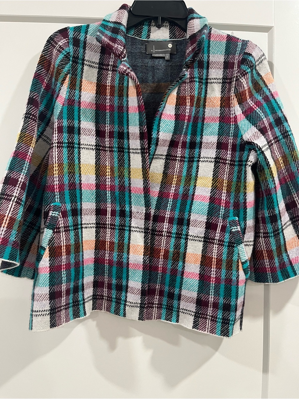 Anthropologie women’s Plaid Jacket - Teal, Burgundy, White, Yellow
